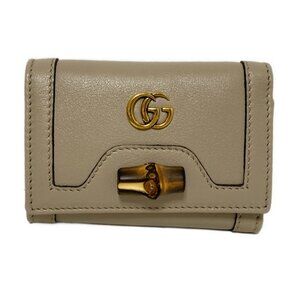 Authentic GUCCI Diana Leather Bamboo Trifold Wallet br599-121225